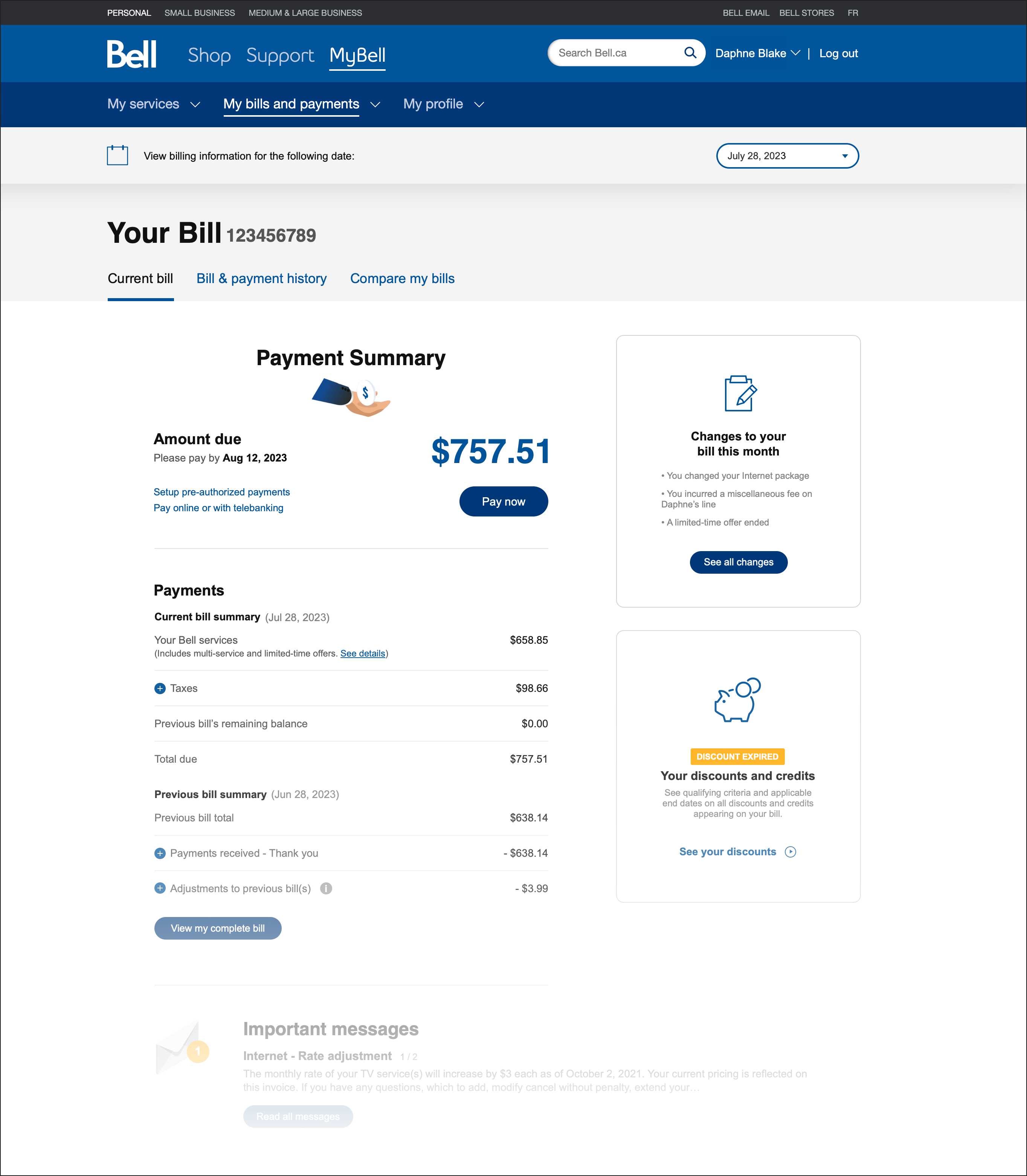 Bell Bill redesign - top of bill