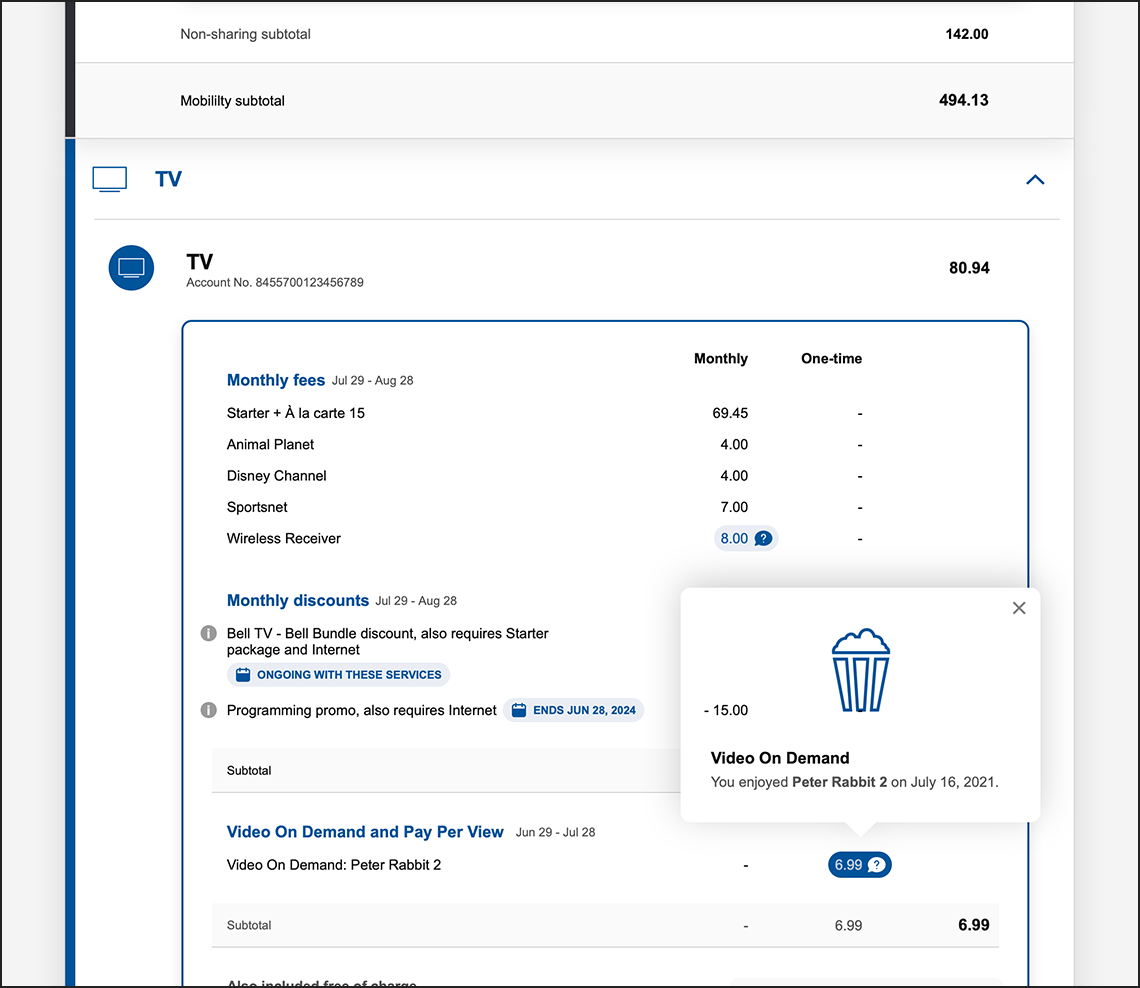 New Bell Bill detail - Personal Bill Explainer