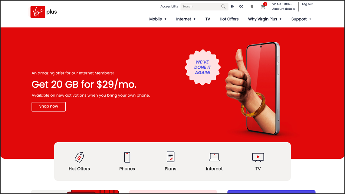 Portfolio sample thumbnail Virgin Plus redesign