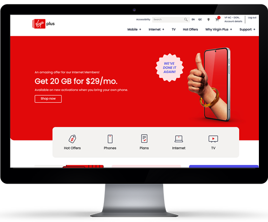 Sample screen shot of Virgin Plus landing page